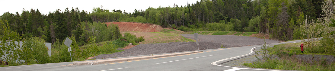 Highway intersection surrounded by green trees