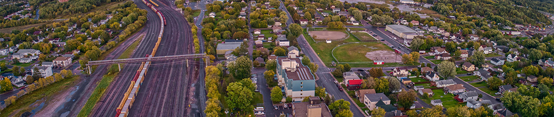 Aerial view of Kingston next to a highway