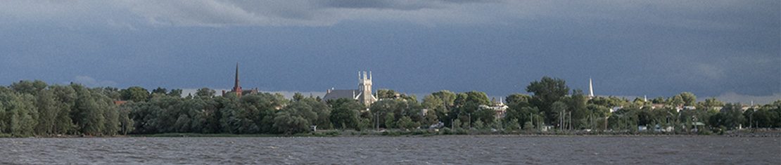 Church spires peeking out of trees