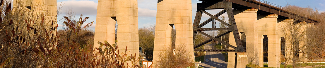Train bridge over a road