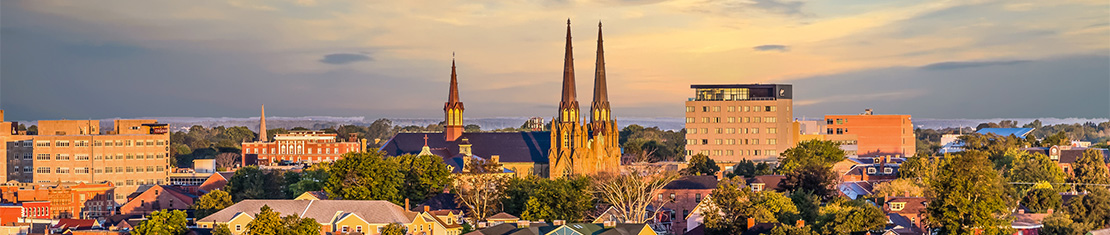 Downtown Charlottetown at sunset.