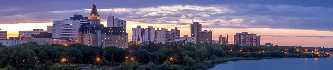 Downtown Saskatoon at sunset